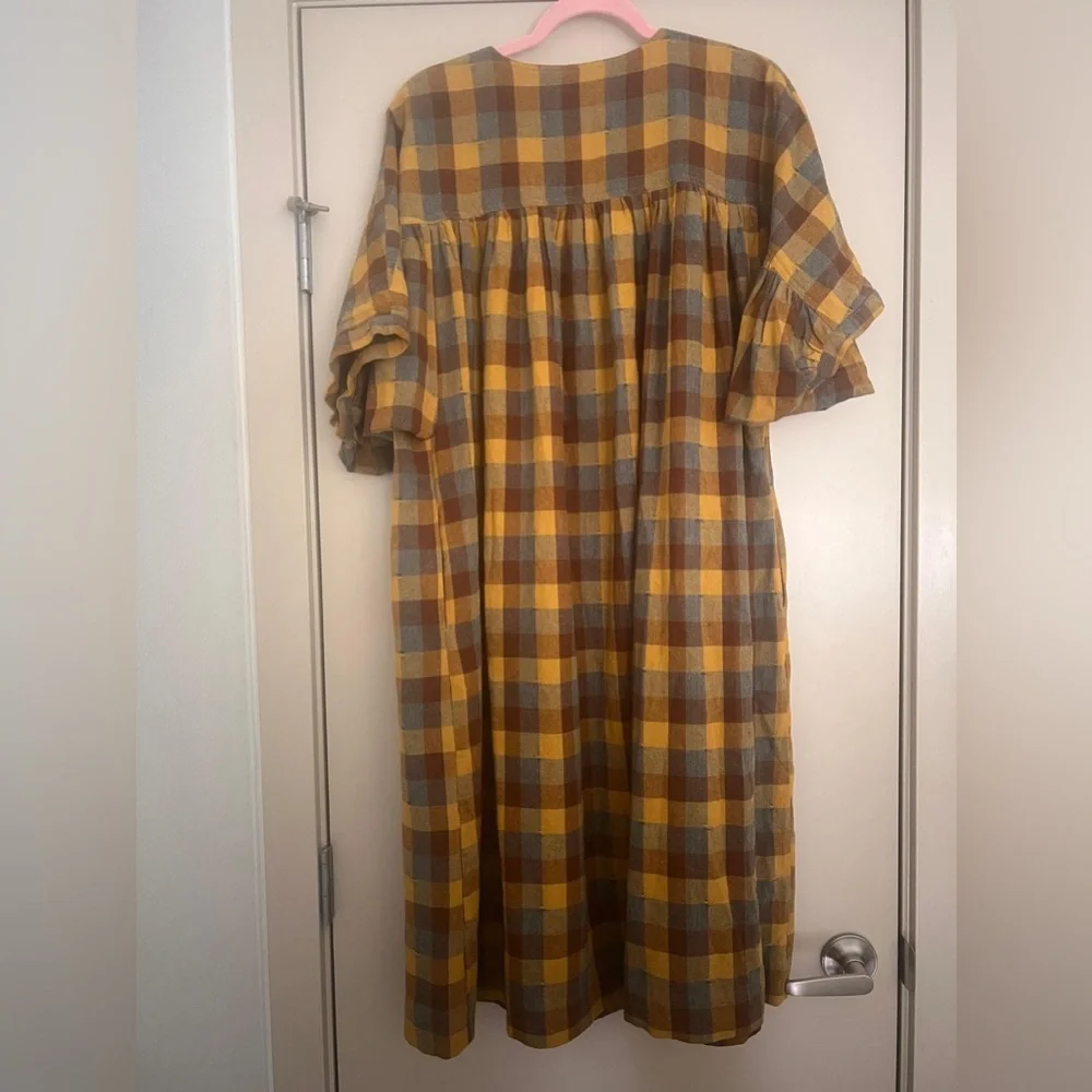 Girls' Yellow & Brown Plaid Button-Front Dress
